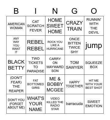 CLASSIC ROCK Bingo Card