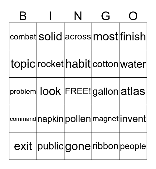 Wilson 3.1/ Unit 13 Bingo Card