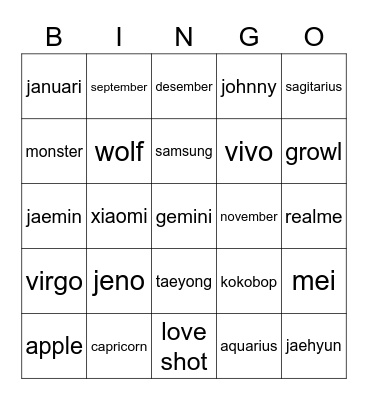 main bingo Card