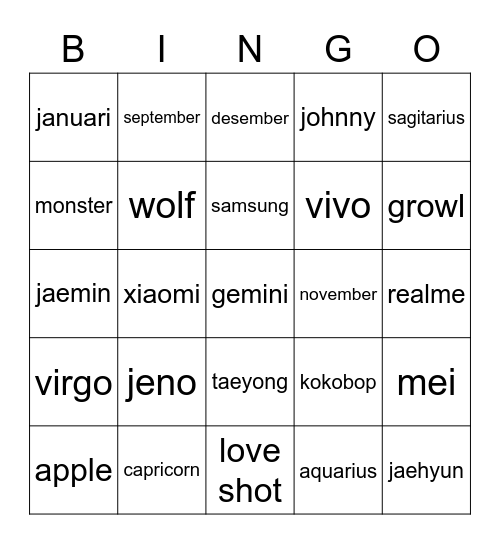 main bingo Card