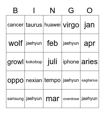 Kimberly Bingo Card