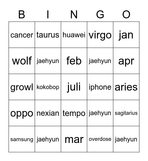 Kimberly Bingo Card