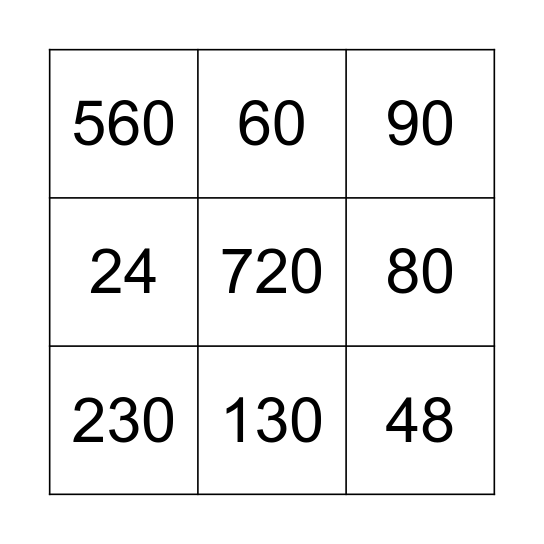 Multiplying by 2 and 10 Bingo Card