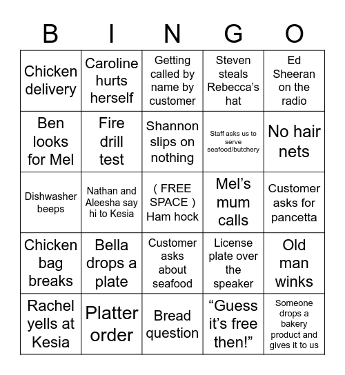 Deli Bingo Card