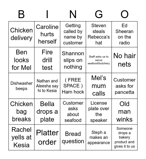 Deli Bingo Card