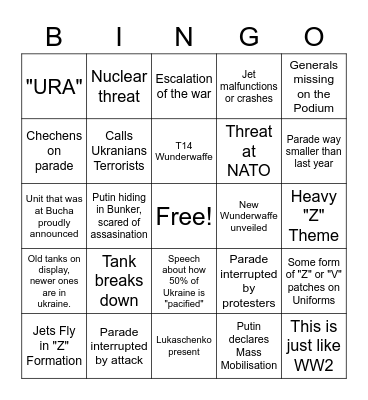 Russian Victory Parade 2022 Bingo Card