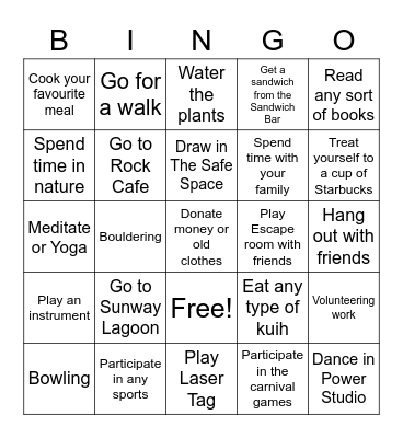 One-Month Bingo Challenge Bingo Card