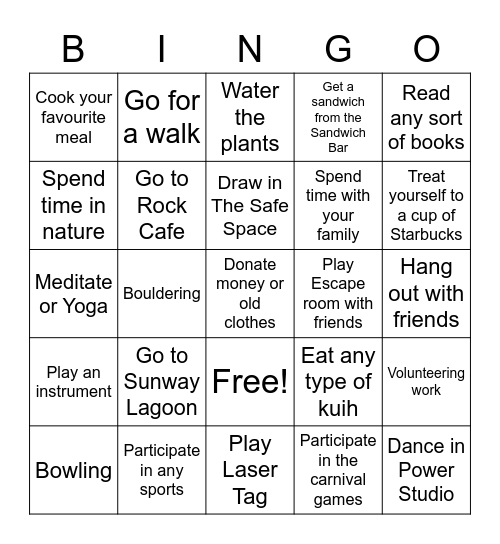 One-Month Bingo Challenge Bingo Card