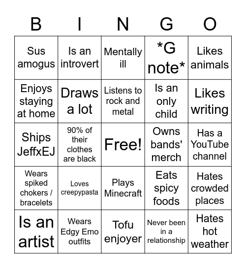 Duskooky Bingo Card