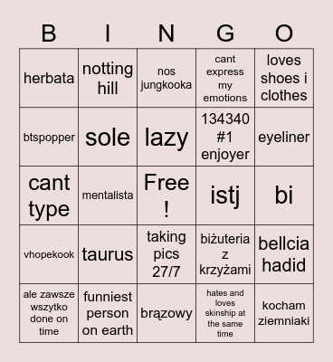 zoha’s Bingo Card