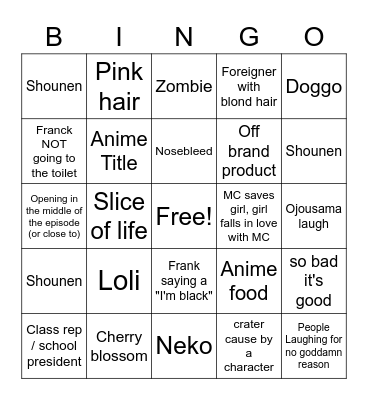 WEEB CARD Bingo Card