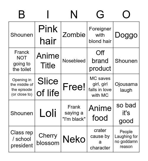 WEEB CARD Bingo Card