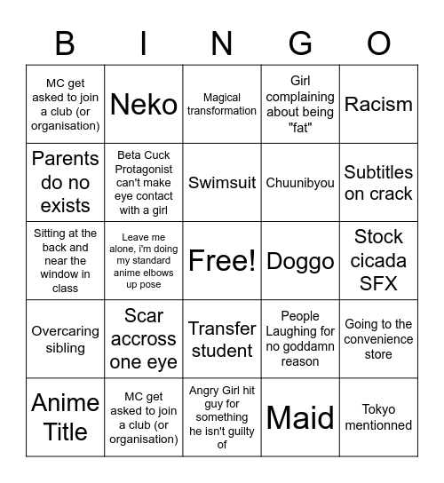 WEEB CARD Bingo Card