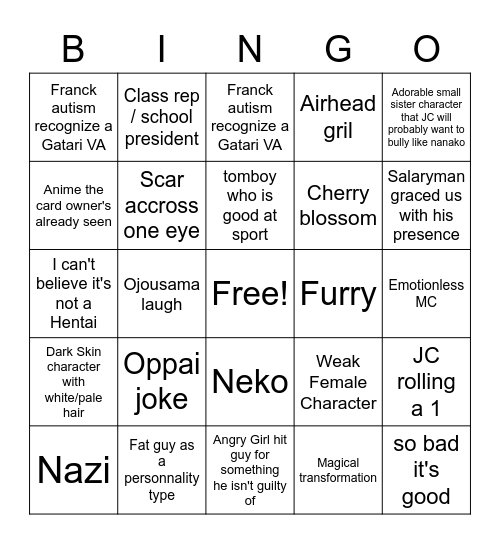 WEEB CARD Bingo Card