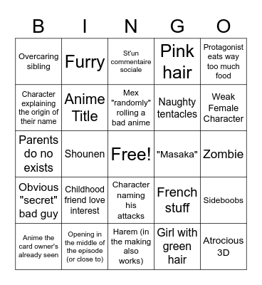 WEEB CARD Bingo Card