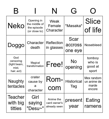 WEEB CARD Bingo Card