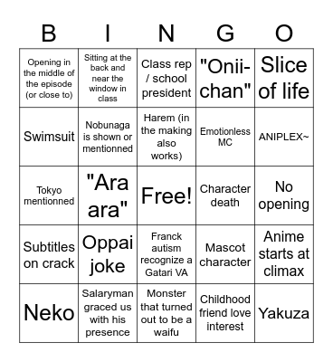WEEB CARD Bingo Card