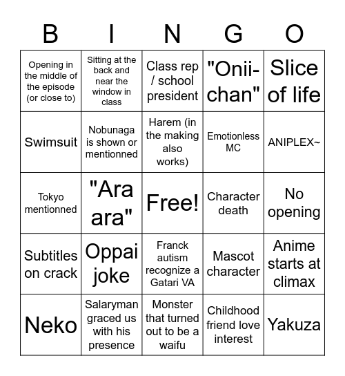 WEEB CARD Bingo Card