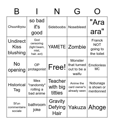 WEEB CARD Bingo Card