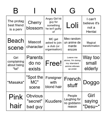 WEEB CARD Bingo Card