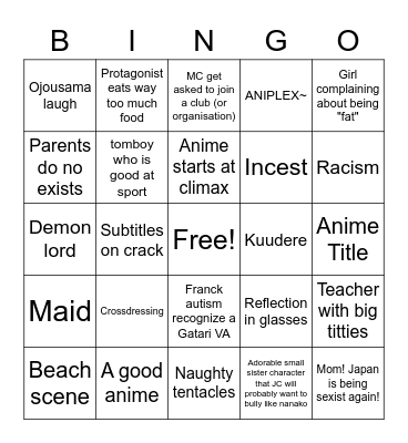 WEEB CARD Bingo Card