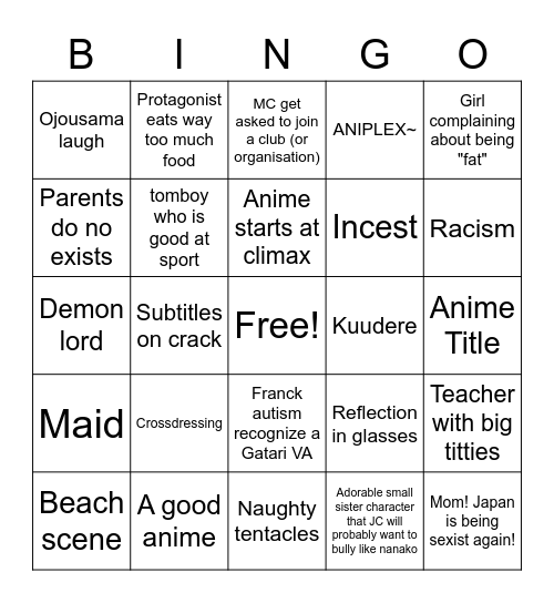 WEEB CARD Bingo Card