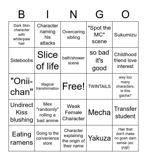 WEEB CARD Bingo Card