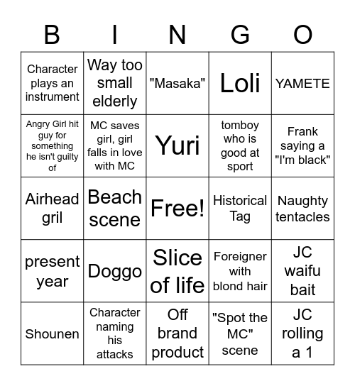 WEEB CARD Bingo Card