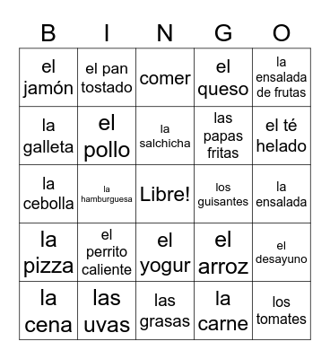 La comida Bingo Card