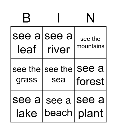 Nature Bingo Card