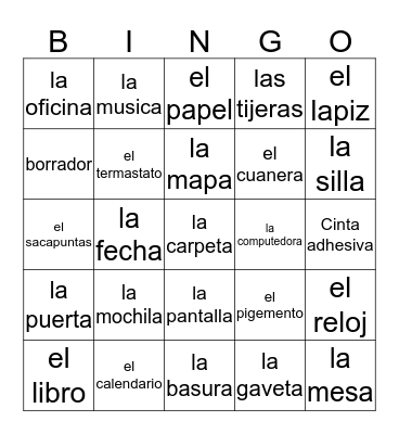 Spanish Bingo Card