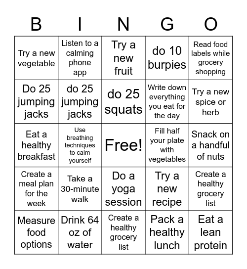 Kiwanis Wellness Bingo-AMP Bingo Card