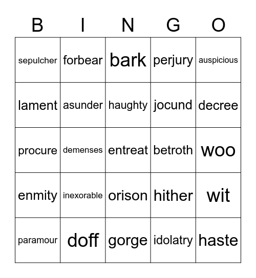 Vocab 16 Bingo Card