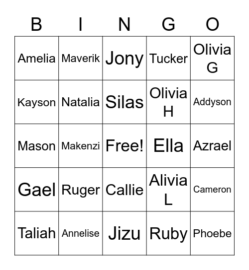 Our Class 2021-2022 Bingo Card
