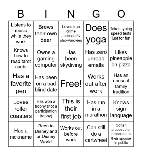 Game #1 Bingo Card