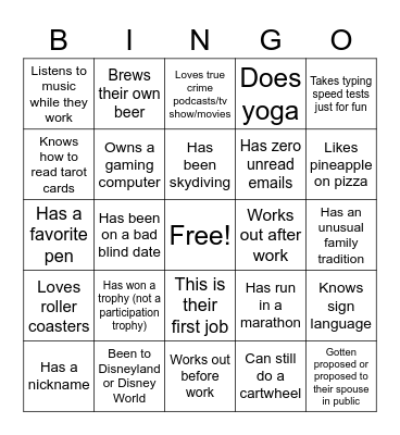 Game #1 Bingo Card