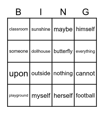 Contractions Bingo Card