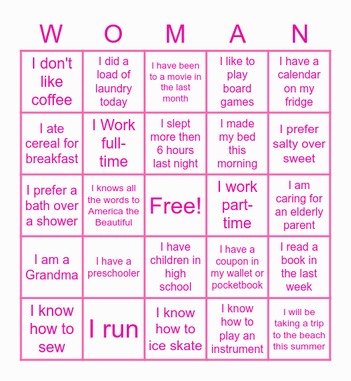 Ladies Night Bingo Card
