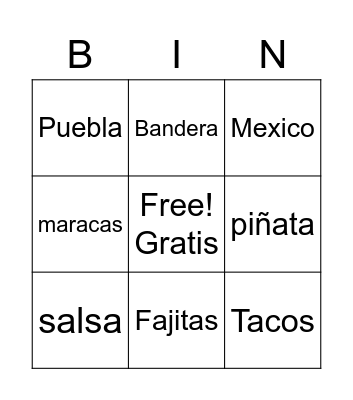 Cinco de Mayo Bingo Card