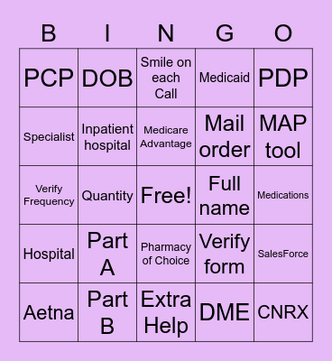 Medicare Bingo Card