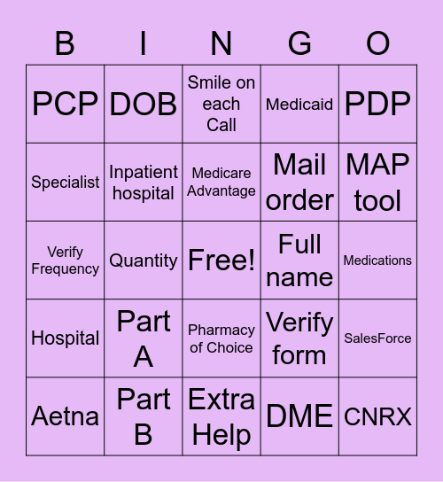 Medicare Bingo Card