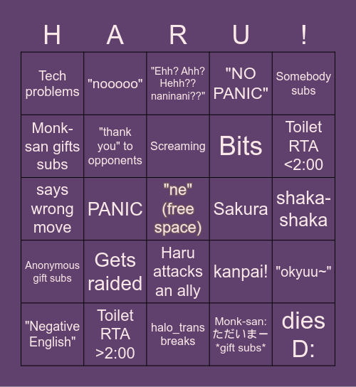 Haru Haro Collab Bingo Card