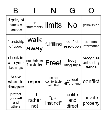 Healthy Boundaries, Healthy Friendships Bingo Card