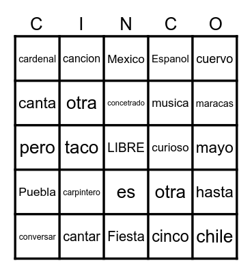 CINCO DE MAYO Bingo Card