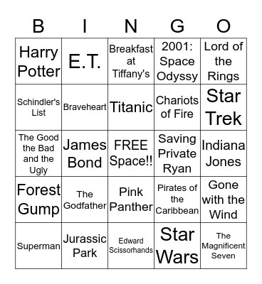 Movie Theme Bingo Card
