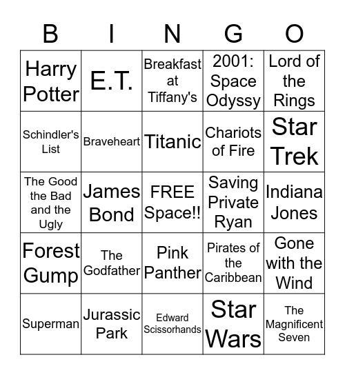 Movie Theme Bingo Card