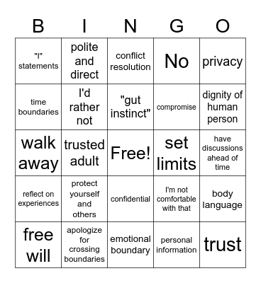 Healthy Boundaries and Friendships Bingo Card