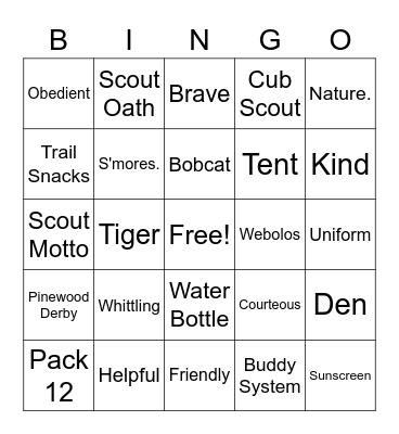 Cub Scouts! Bingo Card