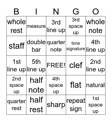 BAND/ORCHESTRA BINGO 1st semester Bingo Card