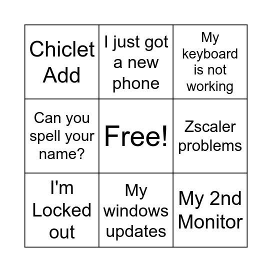 It Service Desk Bingo Card